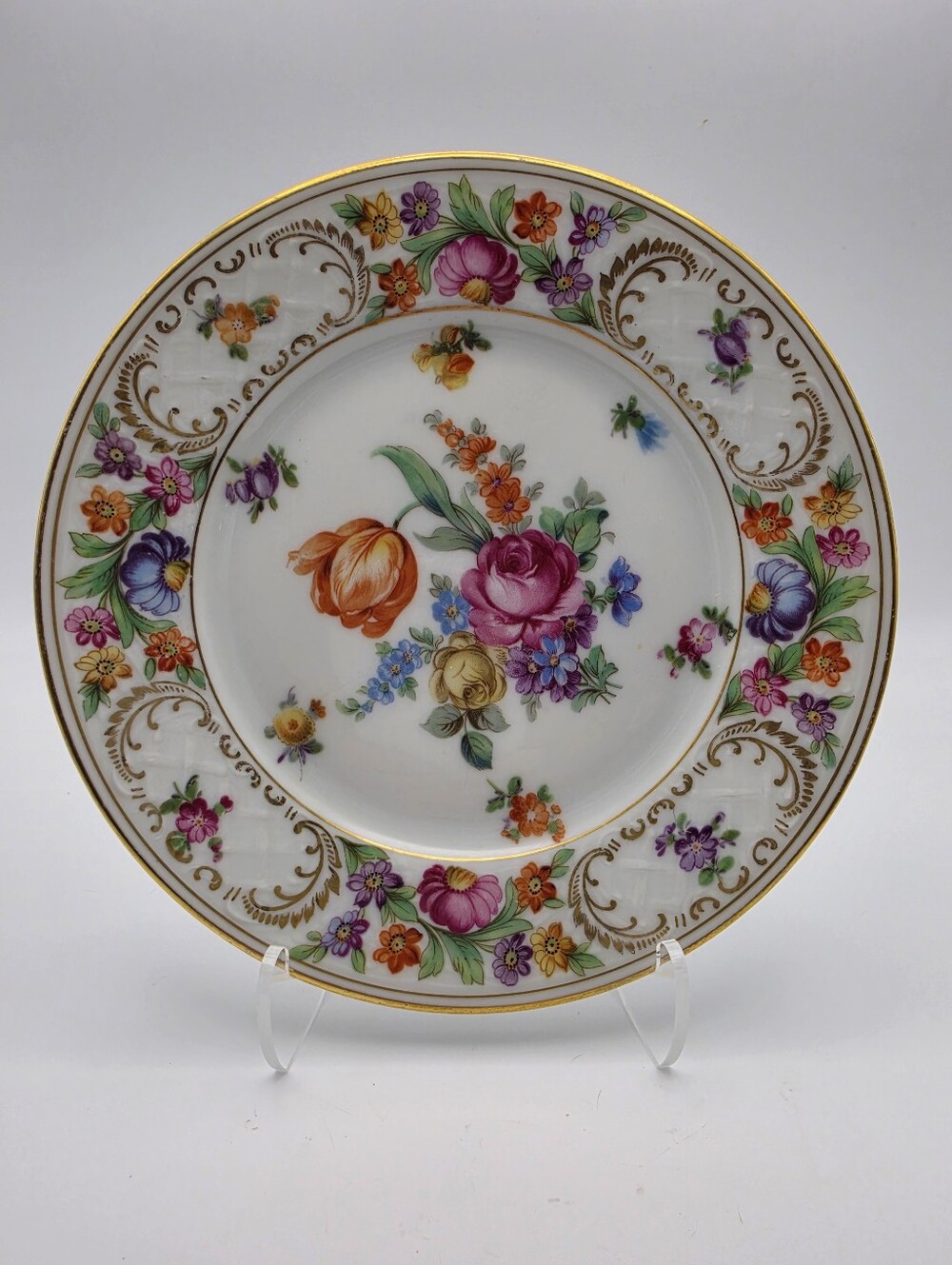 Vintage Schumann Bavaria Dresden Flowers 6.75” Dessert Plate - Antique 1920s
